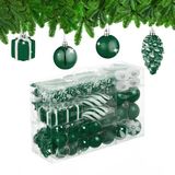 Relaxdays Kerstballen - Set van 72 - Kunststof - Donkergroen - Hartjes & Sokjes