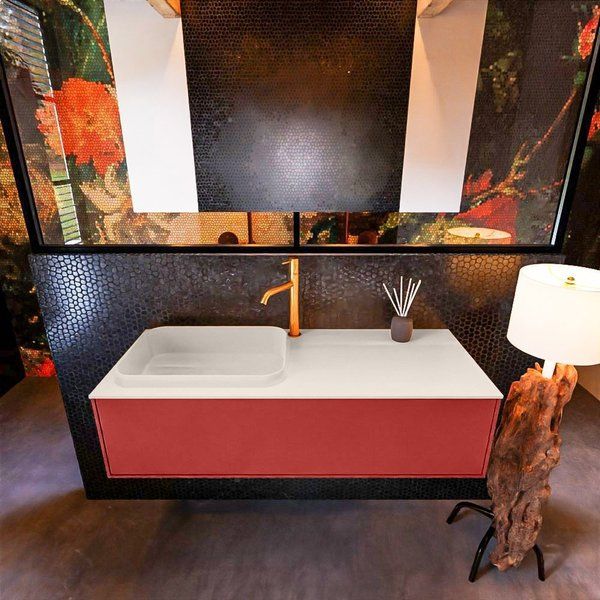 Mondiaz ERIN 120cm badmeubelset onderkast Fire met 1 lade + Wastafel RIDGE links Linen