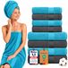 Komfortec Set handdoeken – Set van 8 - 4x Handdoek 50x100 cm en 4x Badhanddoek 70x140 cm - 100% Coton - Turquoise&Antraciet
