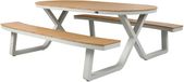 AXI Jax Table de pique-nique avec 2 bancs Ovale en Beige Sable avec Polywood aspect teck – Cadre en aluminium thermolaqué – Table et bancs avec plateau et assise en Polywood – 200x190cm