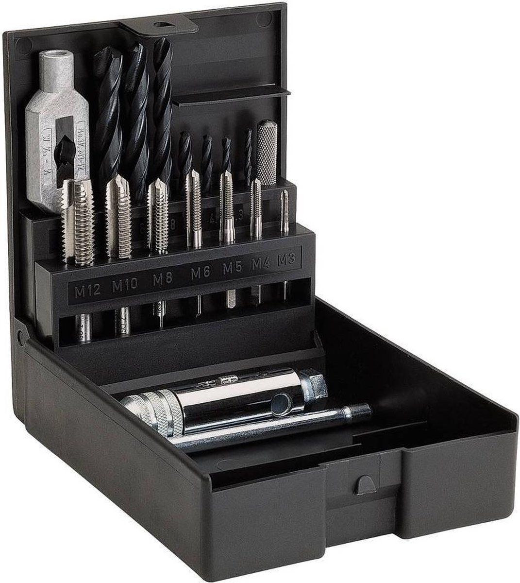 Völkel Set machinetap M3-12 B kort PK25 Boren, wringijzer, tapkruk ratel
