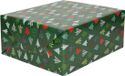 Bellatio Decorations Luxe Kerst inpakpapier - Cadeaupapier - Donkergroen - Gekleurde kerstbomen - 250 x 70 cm