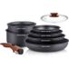 Arthur Martin Set de cuisine, 8 pièces, aluminium, poignées en bois, convient à toutes les sources de chaleur, y compris induction. Composé de : 3 poêles (20-24-28 cm) et 2 casseroles (16-20 cm)