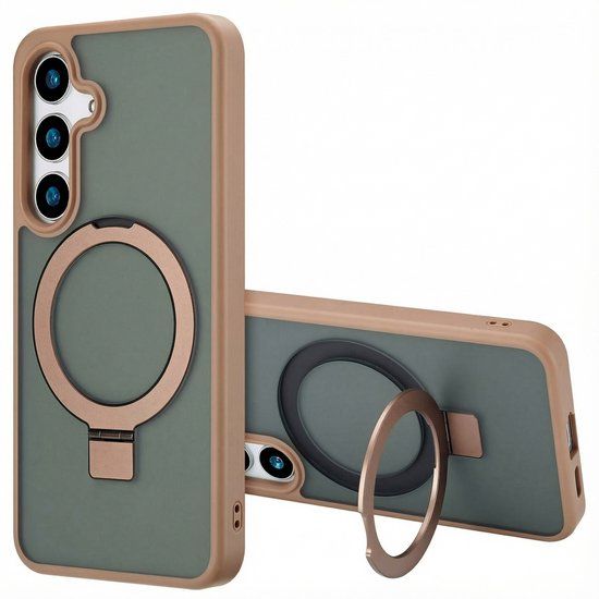 Accezz Hoesje - Geschikt voor Samsung Galaxy S24 - Ring Stand Backcover met Magnetische Ring - Bruin