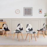 Corenia Eetkamerstoel – Set van 4 – Zwart-Wit Geruit – Kunstleer – Metaal – Scandinavisch Design