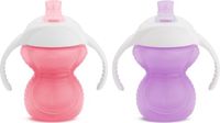Munchkin Drinkbeker 2-pack - Click Lock Bite proof trainer cup - bijtbestendige drinkbeker voor baby's - Overgangsbeker - vanaf 6 maanden - beker met handgrepen - 207ml - Paars/Roze