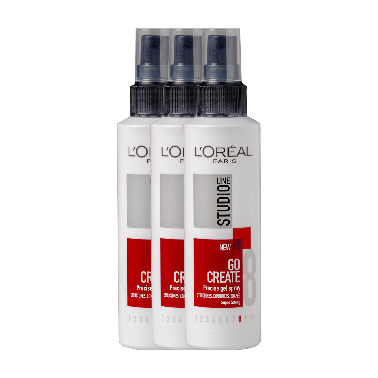 L'Oréal Studio Line Essentials Go Create Precise Gel Spray Super Strong - 150 ml x 3