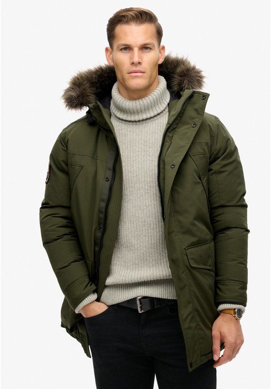 Superdry Everest Parka Jas Met Imitatiebont Heren Army Khaki Green XXL