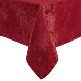 Elrene Home Fashions Poinsettia Elegance Jacquard Kerstmis/vakantie waterdicht vlekbestendig eetkamertafelkleed, 132 x 132 cm, vierkant, rood