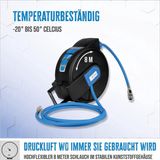 Merkloos Automatische slanghaspel 8 m overrijdbaar - wandmontage - metalen beugel - kunststof behuizing - blauw zwart