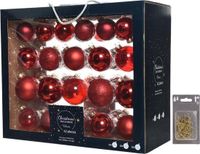 Decoris Emballage de décoration de Noël - 42 boules de Noël - rouge - verre - 5-7 cm - incl. crochets dorés pour sapin