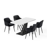 Vicco Fenaro Dining Table Set, White/Black, 120x80cm | with 4 Dining Chairs