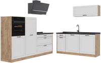 Vicco Complete keukeneenheid R-Line, Wit landelijk/Goudkleurig Eiken, 220 cm antraciet werkblad