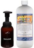 Claudius Cosmetics B.V. Zeepdispenser 300 ml amber bruin hervulbaar + 1 liter Bodylotion Orange & Cedarwood navulling