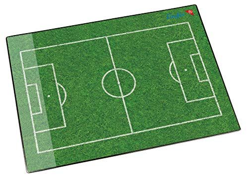 Läufer 46654 Bureauonderlegger, voetbalveld, 53 x 40 cm, antislip onderlegger voor kinderen, accessoires voor kinderbureau, met transparant zijvak