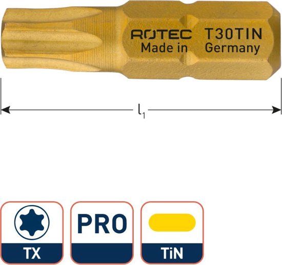 Rotec PRO Insertbit T 25 L=25mm C 6,3 TIN - 10 stuks - 8062025