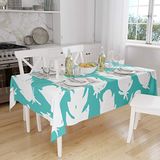 Bonamaison Tafelkleed, Anti-Mold, Sneldrogend, Waterdicht, 100% Polyester Tafellaken, Turkoois, wit, 140 x 160 Cm