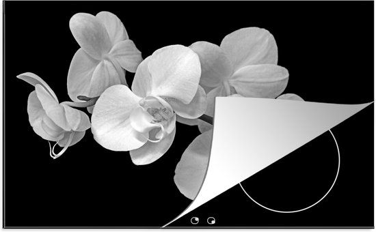 KitchenYeah® Inductie beschermer 77x51 cm - Orchideeën Zwart Wit - Inductiebeschermer