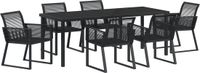 vidaXL Tuin Eettafel Set 7-delig Zwart Gepoedercoat Staal