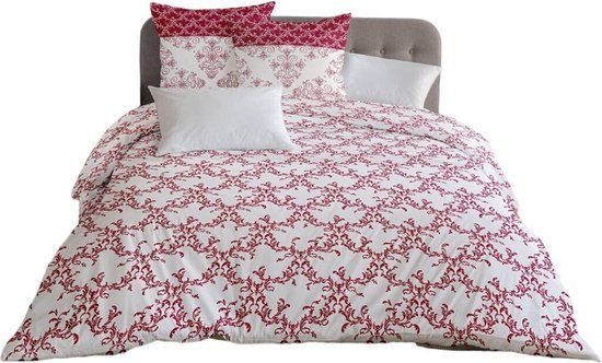 Home Linge Passion Dekbedovertrek, 3-delig, 100% katoen, 57 draden/cm², voor tweepersoonsbed, 220 x 240 cm, bordeaux, wit