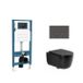 QeramiQ Dely Swirl Toiletset - réservoir encastré Qeramiq Flush - abattant avec frein de chute - plaque de commande en pierre naturelle marbre foncé - boutons ronds - noir mat