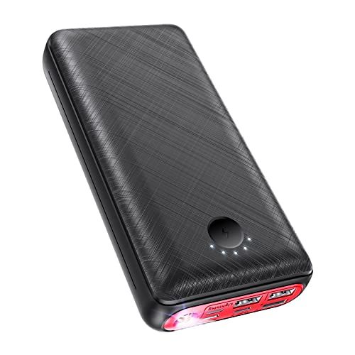 JIGA Powerbank 30000mAh externe batterij draagbare oplader USB C Power Bank met zaklamp, 3 ingangen en 3 uitgangen mobiele telefoon oplader batterij compatibel met iPhone, Samsung, Huawei, iPad enz