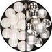 Decoris Kerstversiering 32x stuks kunststof kerstballen mix van parelmoer wit en zilver 4 cm