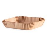 GOURMETmaxx Vierkant bakpapier voor heteluchtfriteuse, 5 tot 8 liter, bakpapierschalen met anti-aanbaklaag en oliebestendig, flexibele vorm, 100 stuks, 23 x 23 x 4,5 cm