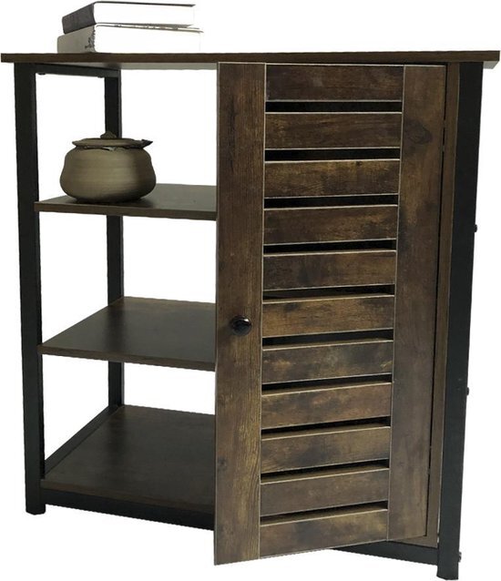 vdd wandkast dressoir sidetable stoer - industrieel vintage - zwart metaal bruin hout