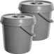 Whitefurze Emmer met deksel - 2x stuks - 14 liter - Kunststof - Grijs - 30 x 30 x 30 cm
