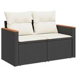 vidaXL 8-delige Loungeset met kussens, polyrattan, acacia, zwart