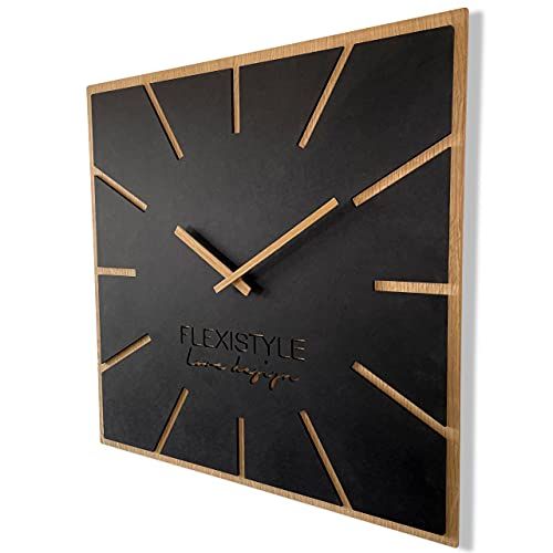 FLEXISTYLE Moderne grote wandklok vierkant hout Exact ECO - zwart - 60 cm