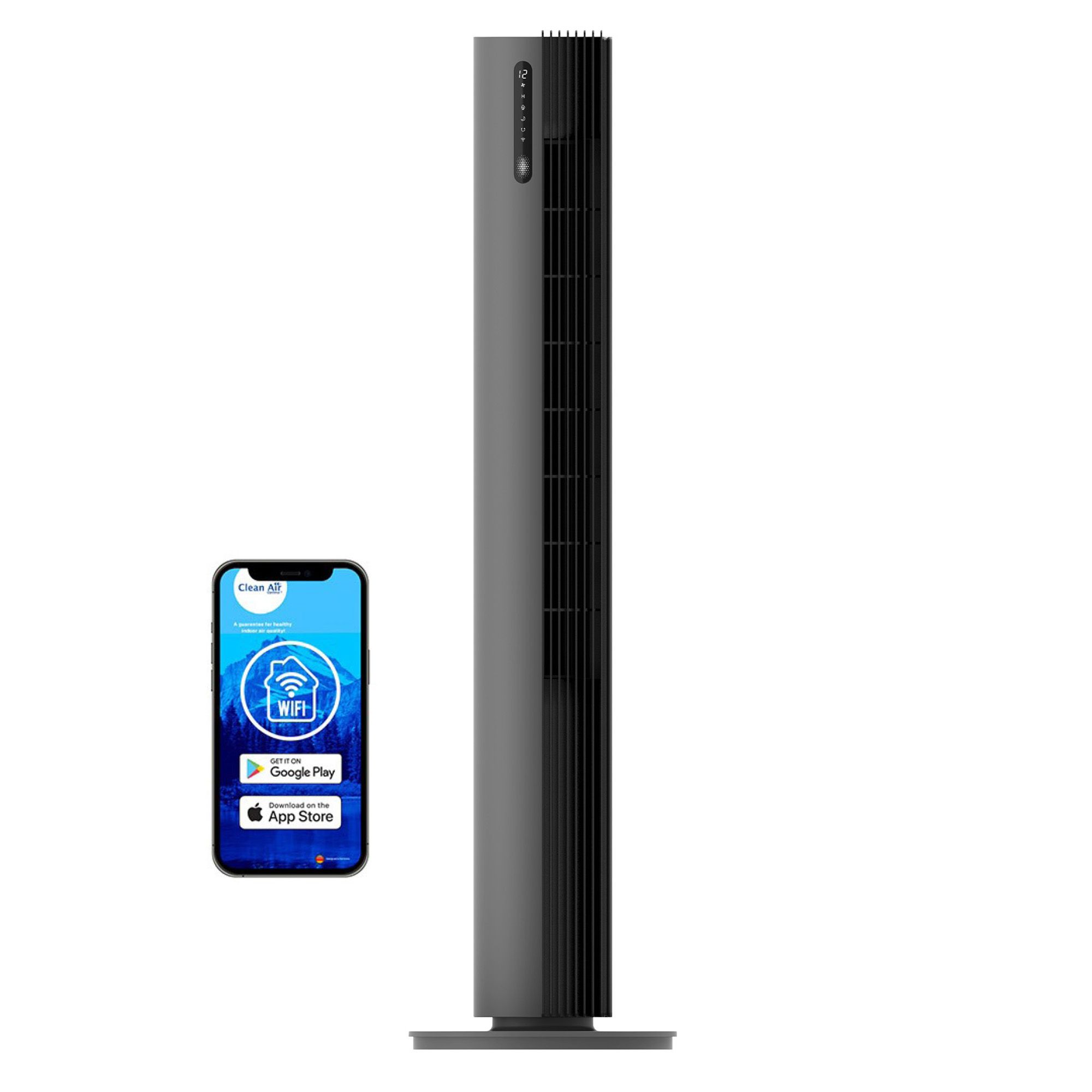 Clean Air Optima CA-407G Smart Tower Fan - 12 Speeds, Ionizer, 10dB Quiet, App Control