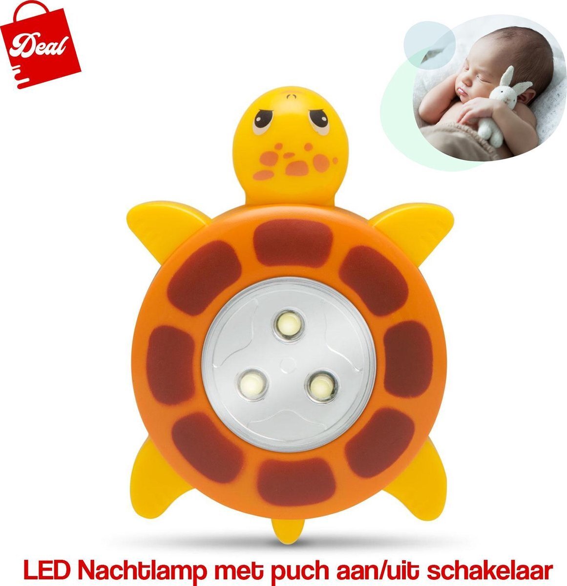 D.E.A.L. LED Nachtlamp Met Push Aan & Uit Schakelaar - Schildpadje