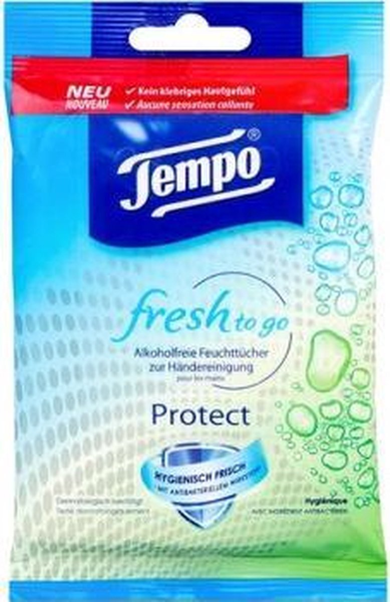 Tempo hygiënische doekjes Fresh To Go Protect - 15 x 10 stuks - Voordeelverpakking