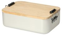 Boîte de conservation "Bamboo" petite – Boîte à pain en aluminium avec couvercle en bambou et fermeture, idéale comme boîte à lunch ou boîte à goûter pour enfants et adultes – argent