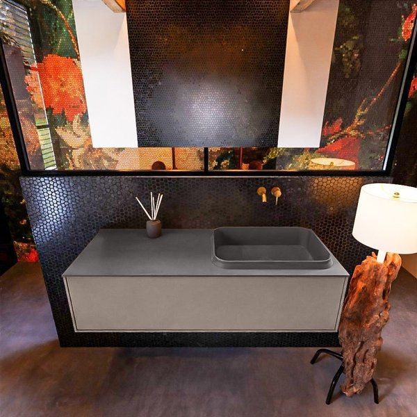 Mondiaz ERIN 120cm badmeubelset Smoke met 1 lade - Dark grey wastafel rechts