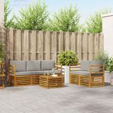 vidaXL Bank loungeset 5 zitplaatsen Naturel en lichtgrijs Massief Acacia Hout