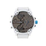 Diesel Mr. Daddy Herenhorloge, multifunctioneel uurwerk met siliconen armband, roestvrij staal of leer, Wit en beige, riem