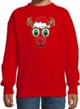 Bellatio Decorations Kersttrui/Sweater Kinderen Rudolf Gezicht Rendier Rood 134/146