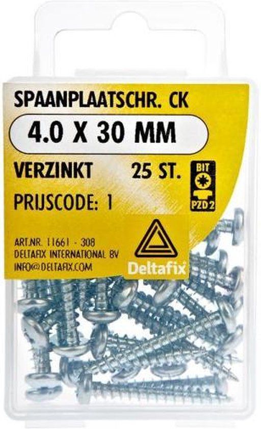 Deltafix Spaanplaatschroeven Clinderkop Pozidriv Verzinkt 4.0x30mm