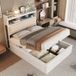 Lit coffre 90x200 avec sommier relevable et port USB, cadre de lit simple avec rangement et tête de lit capitonnée, style industriel bois et métal, blanc