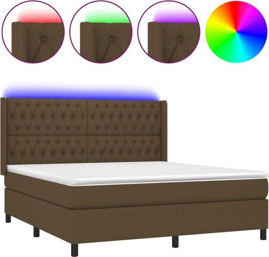 vidaXL Boxspring met matras en LED stof donkerbruin 180x200 cm