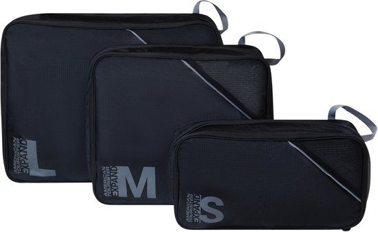 American Tourister Packing Cubes Set 3-delig - Kofferorganizer voor Vakantie, Bagageorganizer voor Koffer, Handbagage en Rugzak, Zwart/Grijs