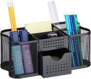 Merkloos Relaxdays pennenbak - met lade - 10x23,5x11,5 cm - bureau organizer - zwart