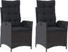 vidaXL Fauteuils de jardin - 2 pièces - Réglable - avec coussins - Poly rotin - Noir