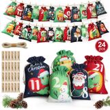 oCreon Adventskalender om zelf te vullen - 24 kerstkalenders - Stof - Jutezakjes - Grote zakjes - Zelfgemaakte kalender - Zelf te vullen - Dino