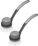 5five 2x Afwasborstel met verwijderbare kop - soft-touch handvat - 25 cm - Kunststof - Grijs