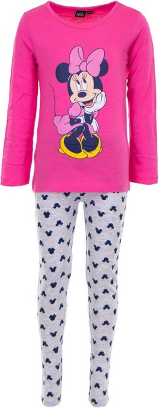 Kinderpyjama Minnie Mouse Roze/Grijs Maat 110-116 - Lange Mouw - Katoen
