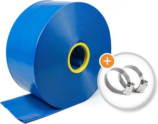 Verstevigde platte waterslang | Rol 6m | Ø 150mm | Incl. 2x Slangklem | Flexibel & Scheurvast